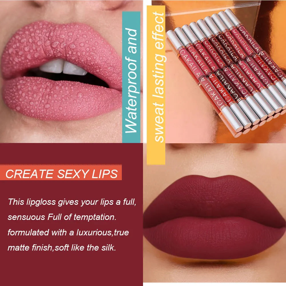 CAKAILA 10pcs Nude Matte Velvet Lipstick Set Waterproof Long-Lasting Liquid Lip Gloss Moist Lip Tint for Women