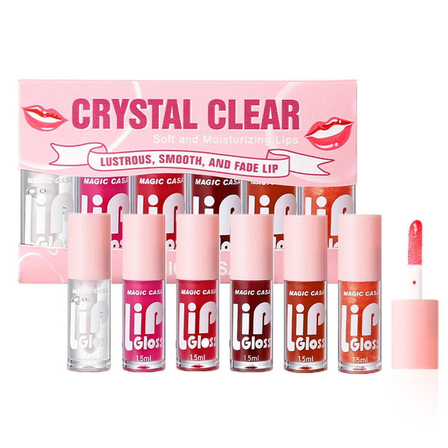 MAGIC CASA 6pcs/set Hydrating Jelly Lip Oil Set - Long-Lasting Moisturizing Smooth Shimmering Lip Gloss Combo Full Size 3.5g Each