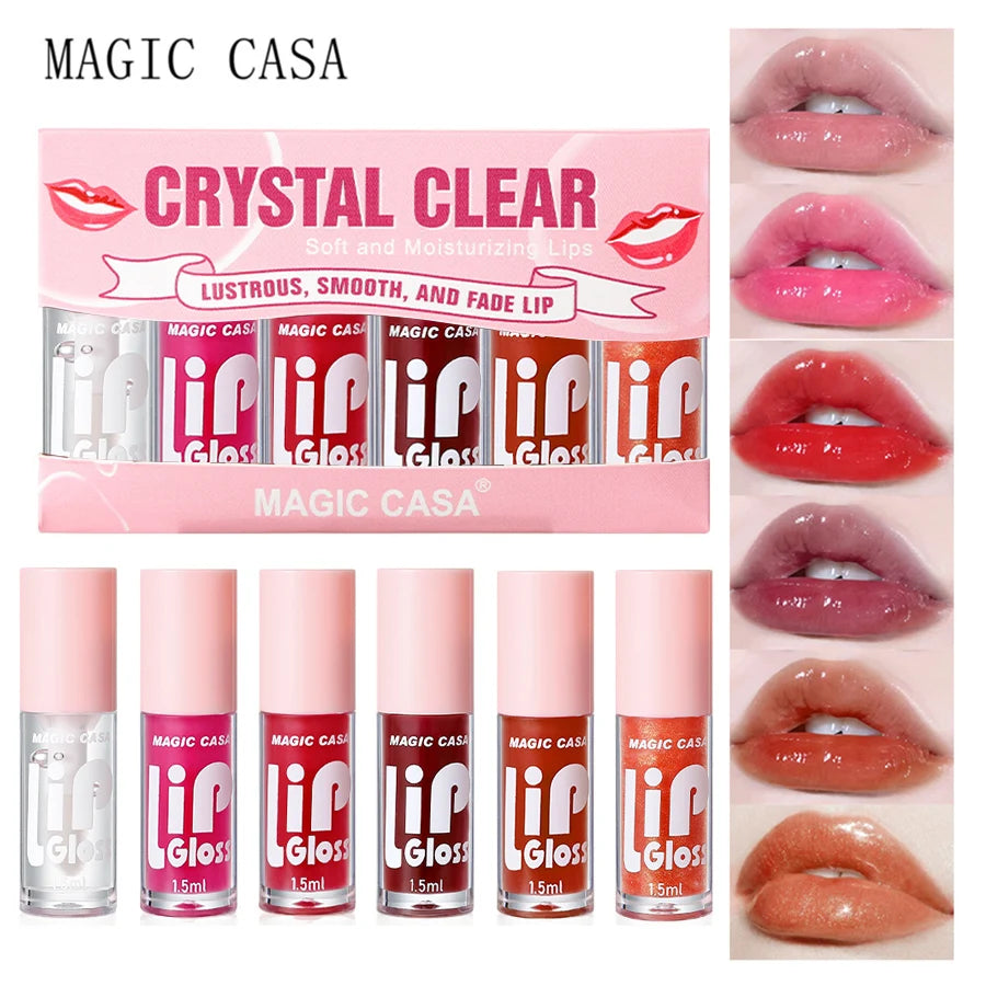 MAGIC CASA 6pcs/set Hydrating Jelly Lip Oil Set - Long-Lasting Moisturizing Smooth Shimmering Lip Gloss Combo Full Size 3.5g Each