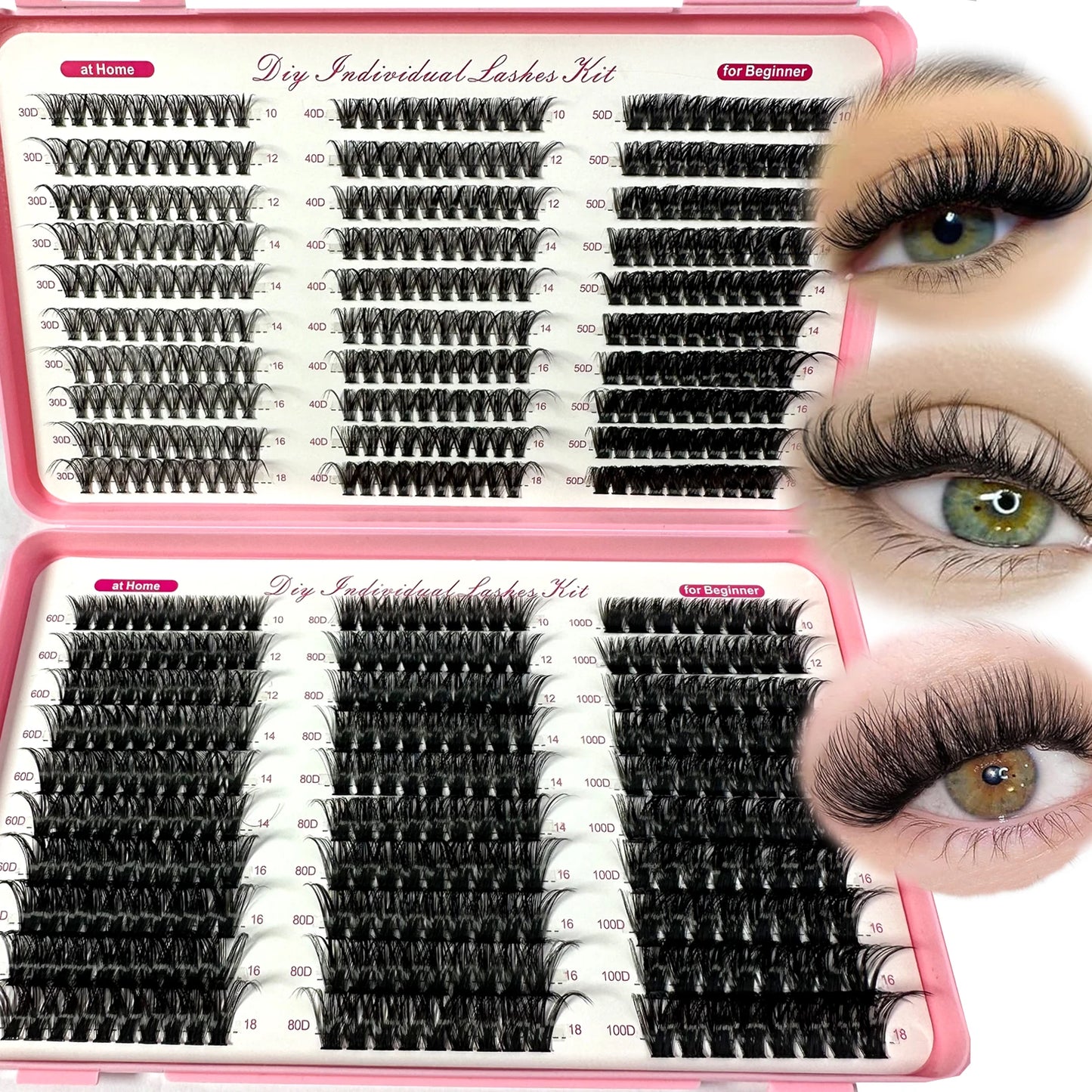 570/640pcs Individual Cluster Eye Lashes Thick Fluffy 30D/100D Mix Length DIY Winged False Eyelashes Synthetic Hair 1cm-1.5cm